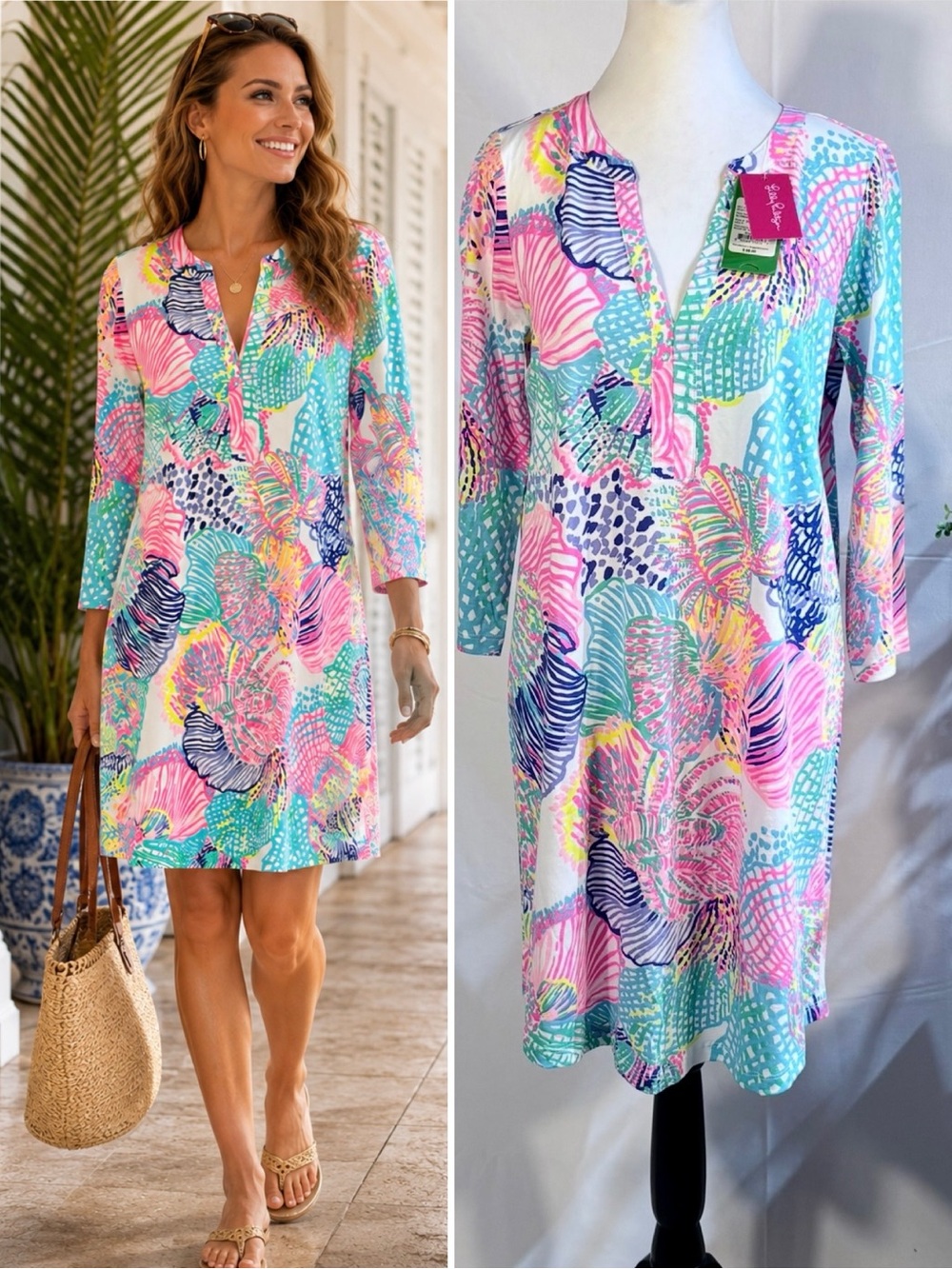 NWT Lilly Pulitzer Ali 100% Pima Cotton Dress Roar of the Seas Print Sz M🧡